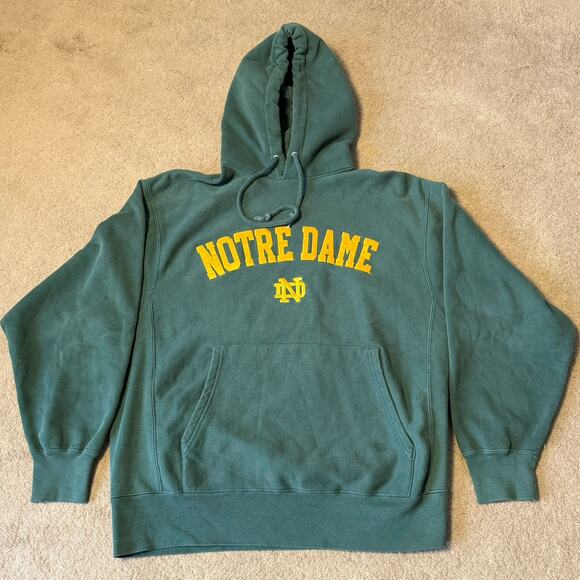 Vintage Notre Dame Champion Reverse Weave Hoodie Sweatshirt Size M Green